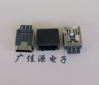 惠城MINI USB 5Pin接口 带护套焊线母座 B型180度铜壳