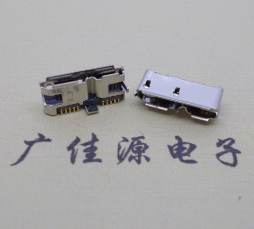 惠城 双接口micro usb3.0母座有卷边10pin三个固定脚插板